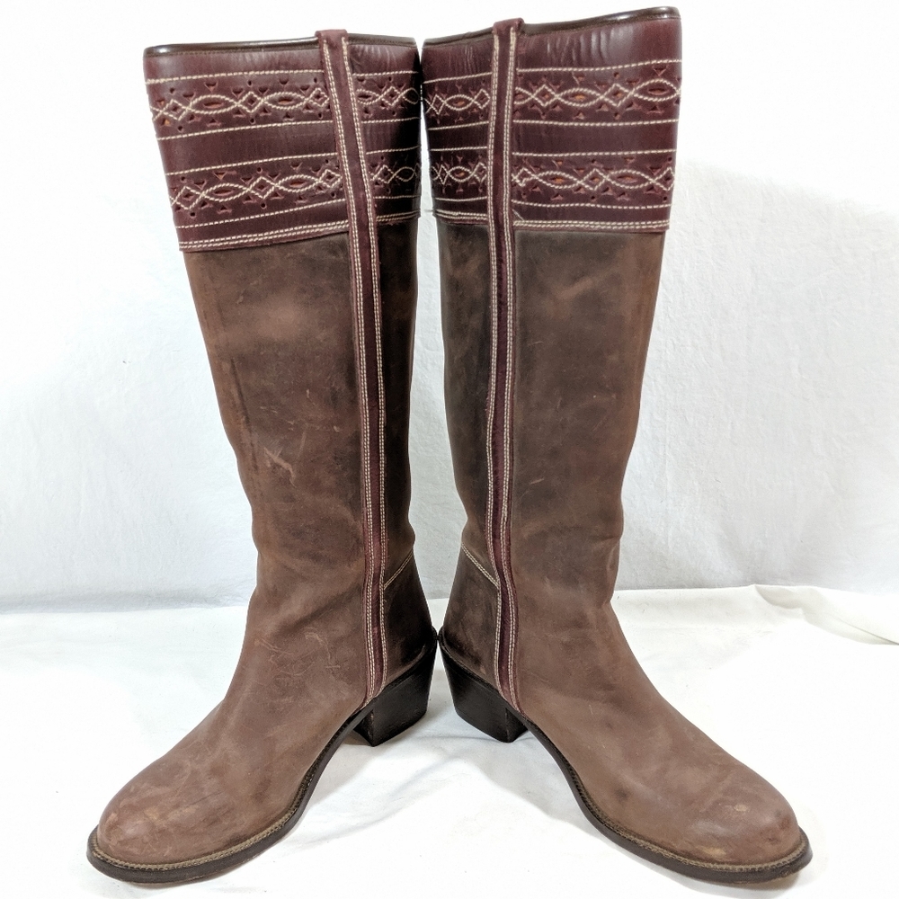 Valverde Del Camino Tall Leather Burgundy Western Riding Boots